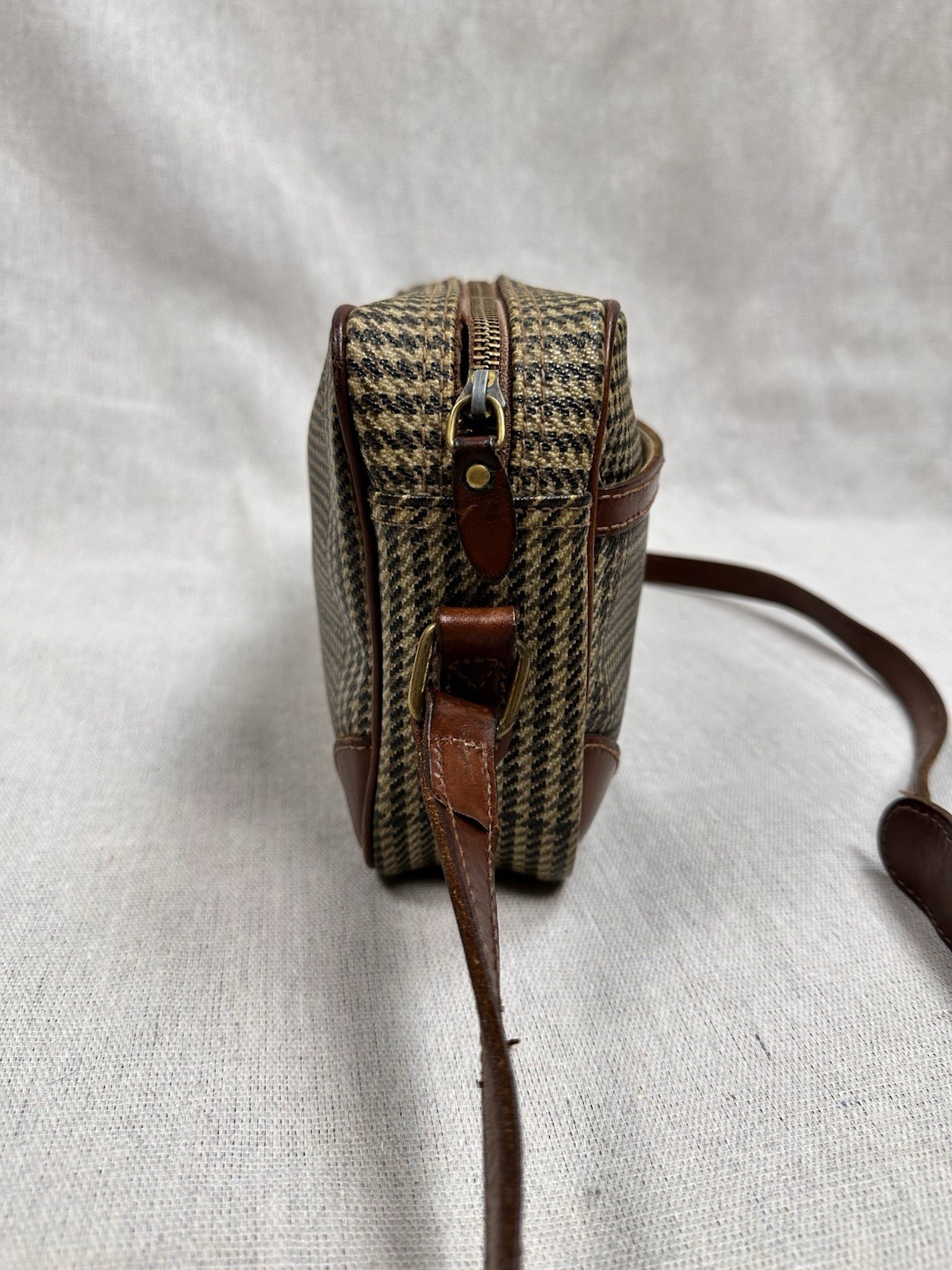 Vintage Polo Ralph Lauren Brown Russell Houndstooth Plaid Bag Leather 90s