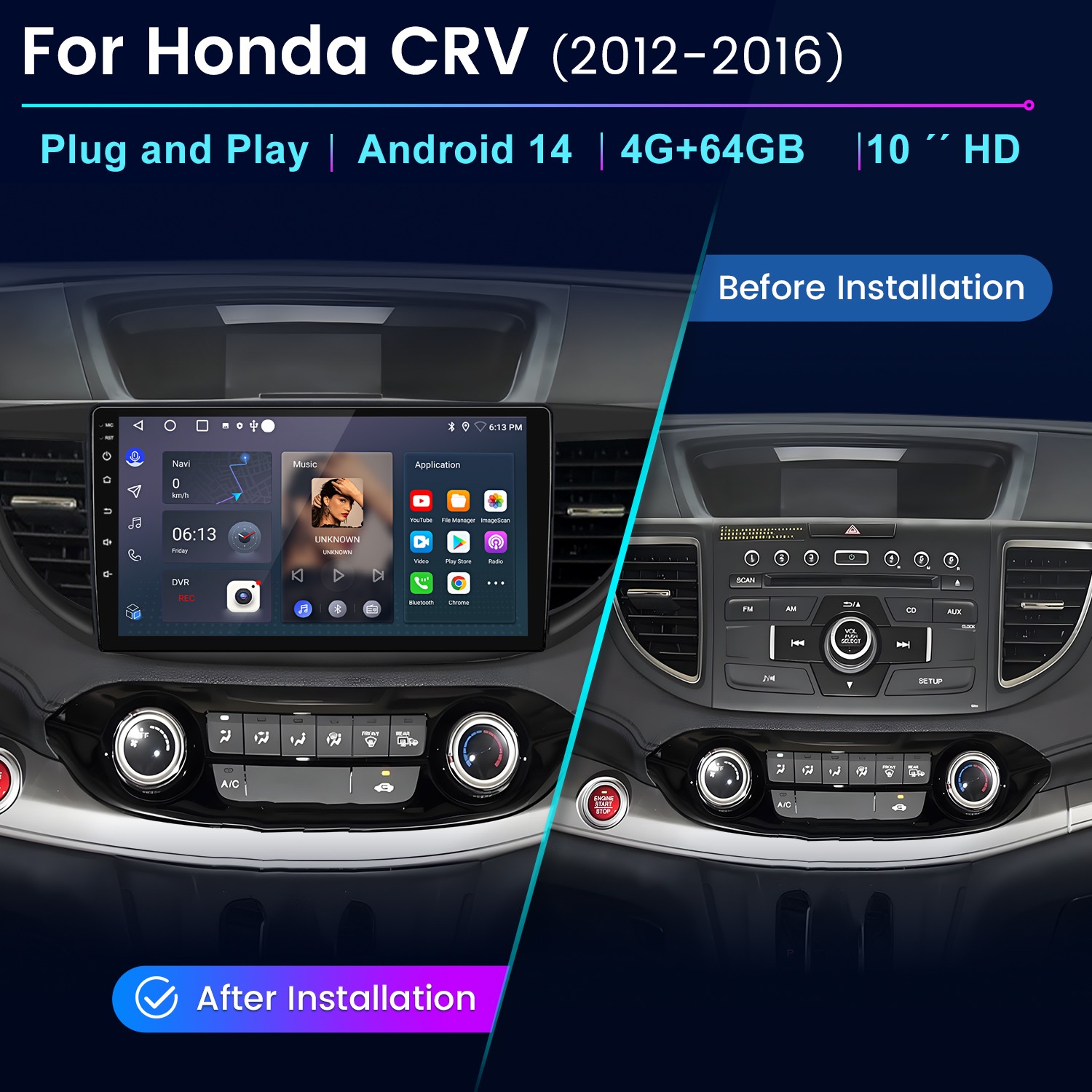 4+64GB Android 15 Car Stereo Radio for Honda CRV 2012-2016 GPS NAVI DSP WIFI BT