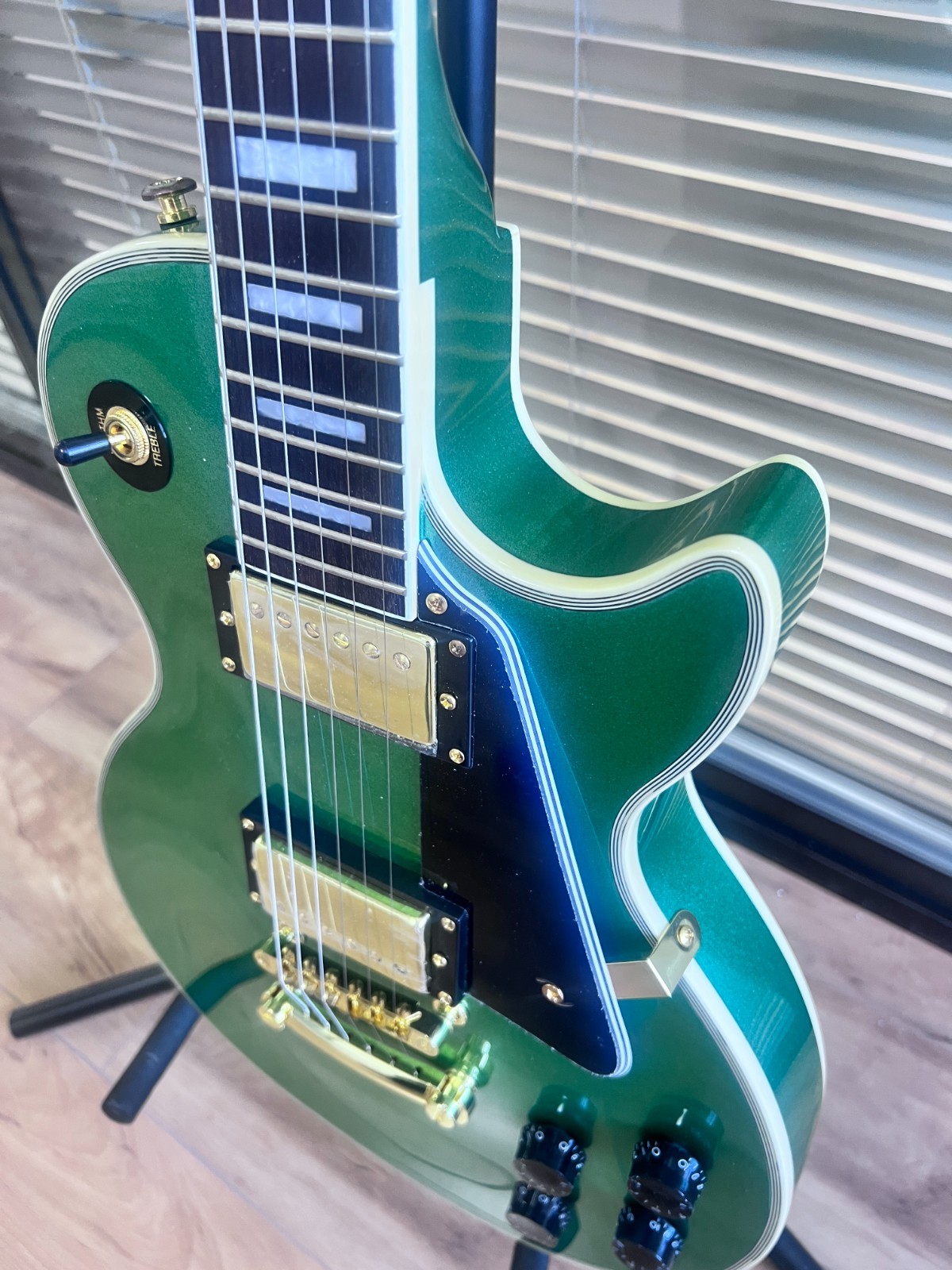 LP Custom Green Sparkle Electric Guitar Gold Hardware Fixed Bridge Ship US