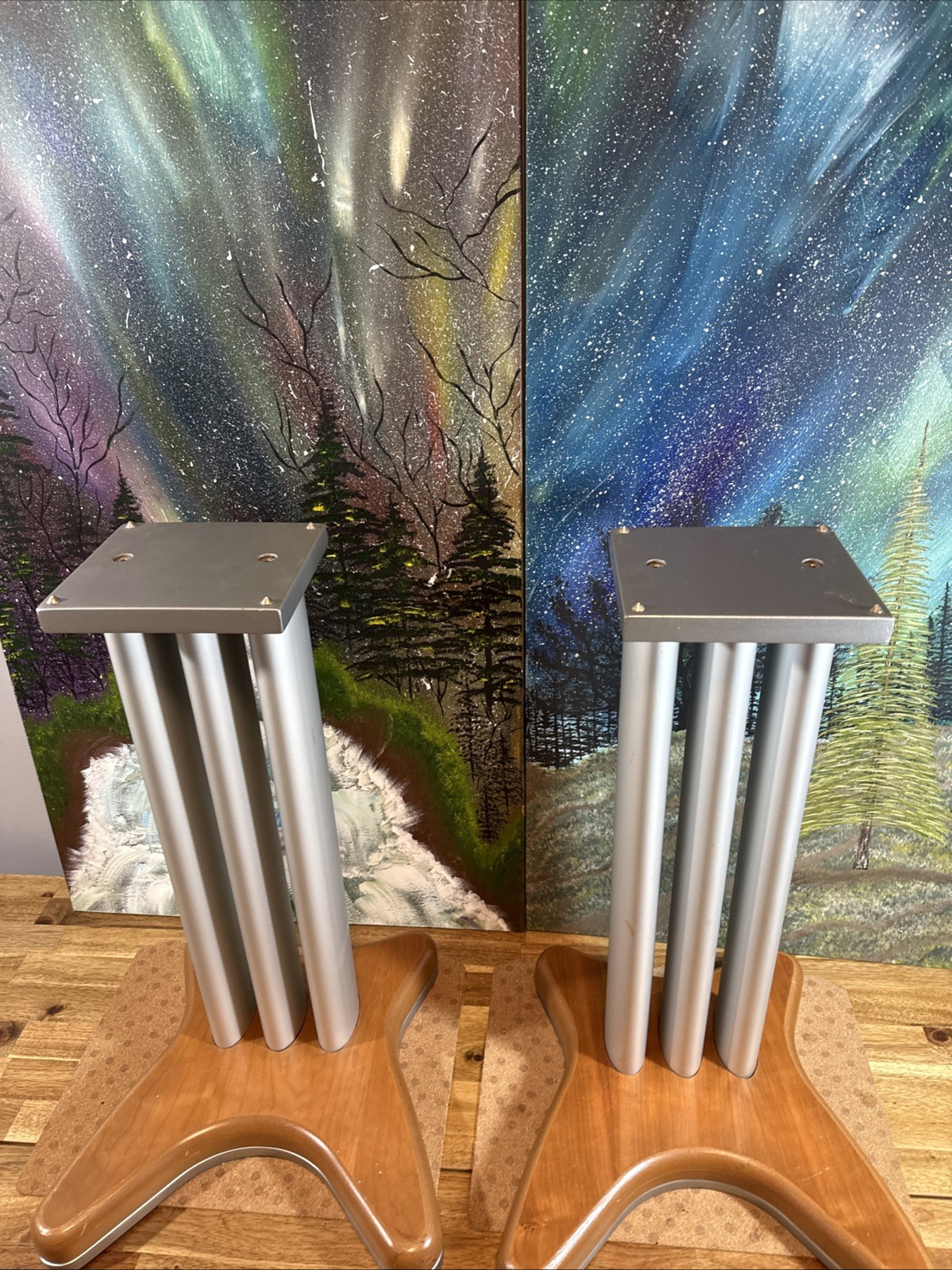 speaker stands pair Metal Wood Base Bookshelf Large Subwoofer Center Channel