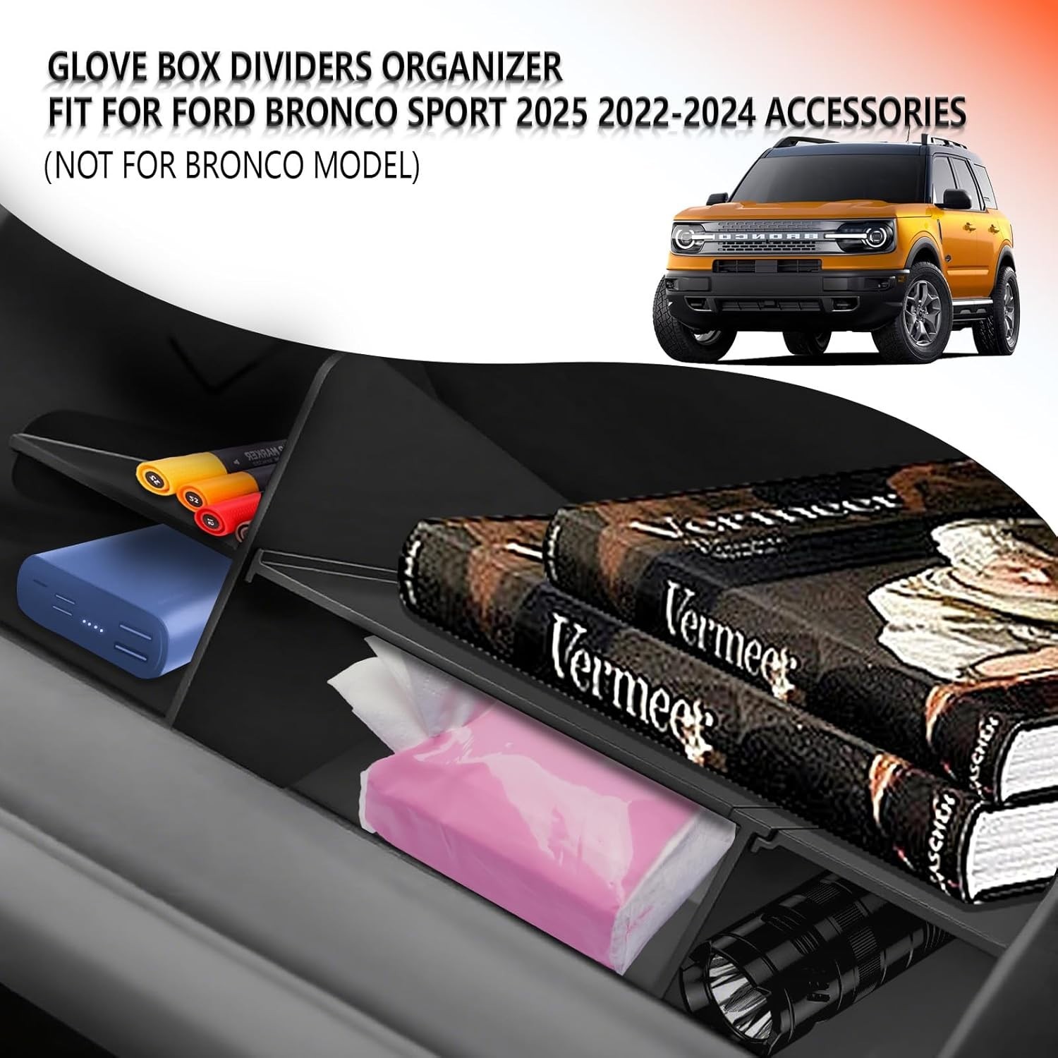 For 2021-2025 Bronco Sport Glove Box Insert Dividers Organizer Accessories
