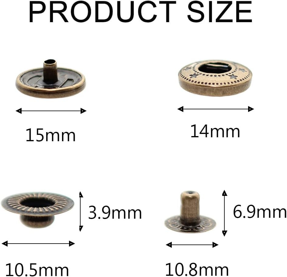 24 Sets Heavy Duty Leather Snap Fasteners Kit, 15mm Metal Snap Buttons Press ...