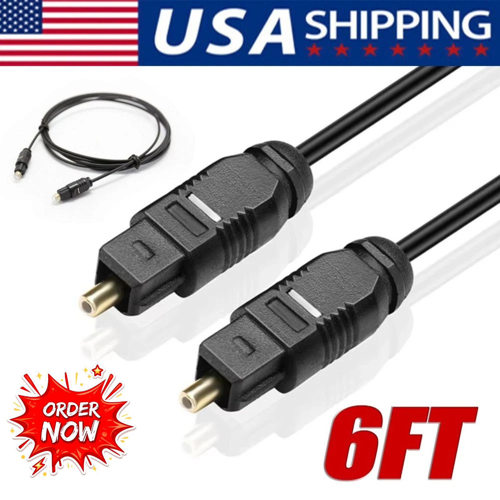 6FT Digital Fiber Optic Audio Cable Cord Optical TosLink for TV DVD AMP USA