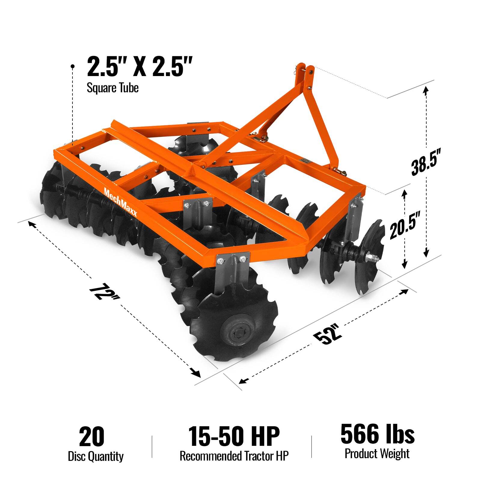 MechMaxx 3 Point Hitch 72" Notched Disc Harrow Plow Tractor Attachments, DH72