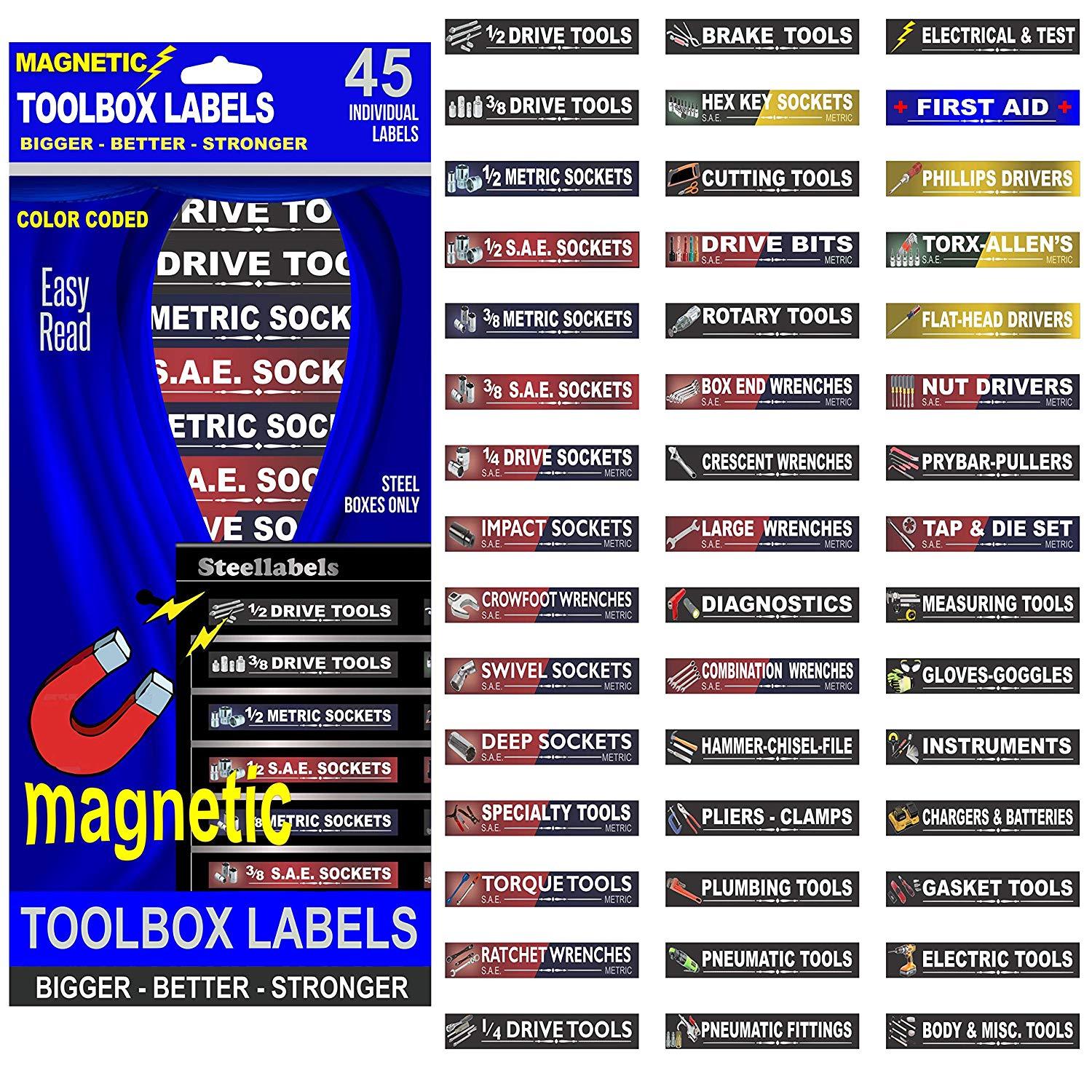 Ultimate Blue Magnetic TOOLBOX LABELS fits all  tool chest & cabinets