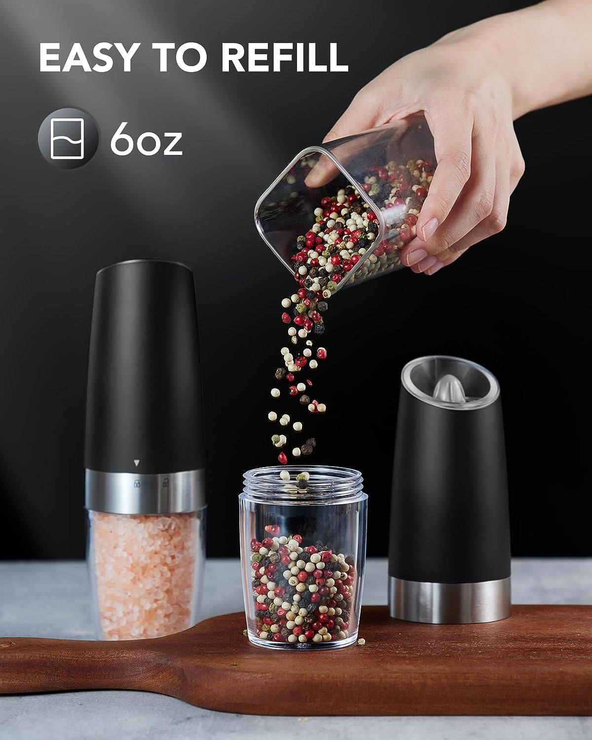 Gravity Electric Salt and Pepper Grinder Set, Automatic Pepper Grinder Shakers M