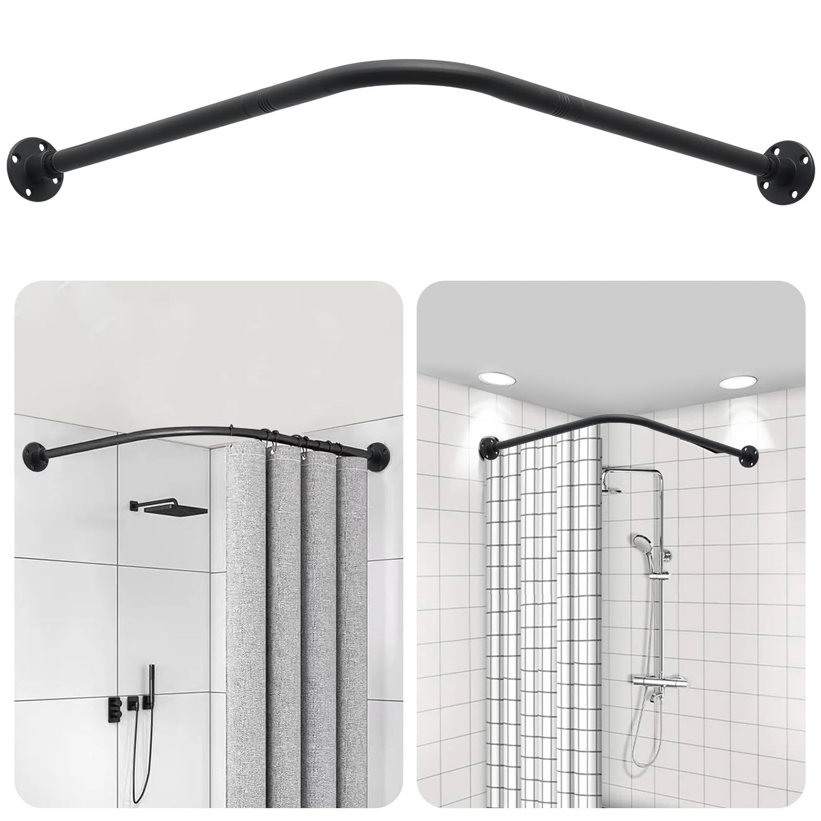 L Shaped Shower Curtain Rod, Adjustable Corner Shower Rod(23.6"-54.3"x23.6"-5...