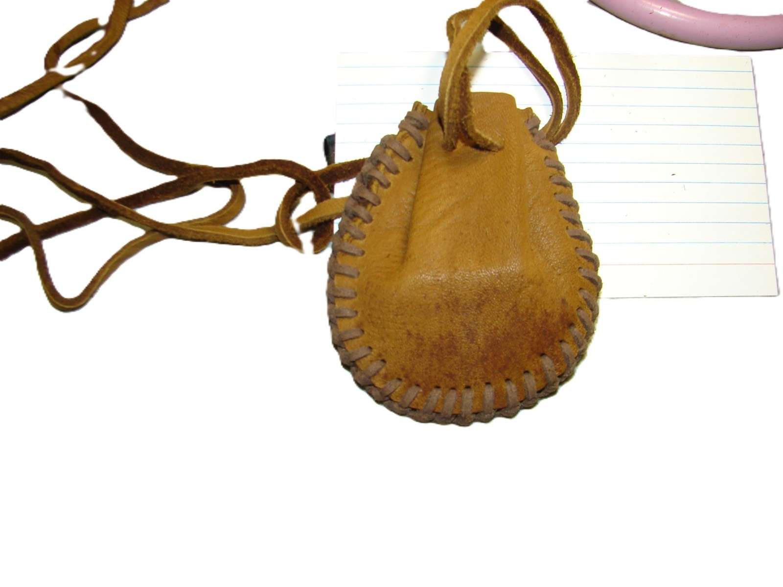 Native American Deerskin Leather Medicine Bag, Buffalo Graphic Tribal Pouch, 3"