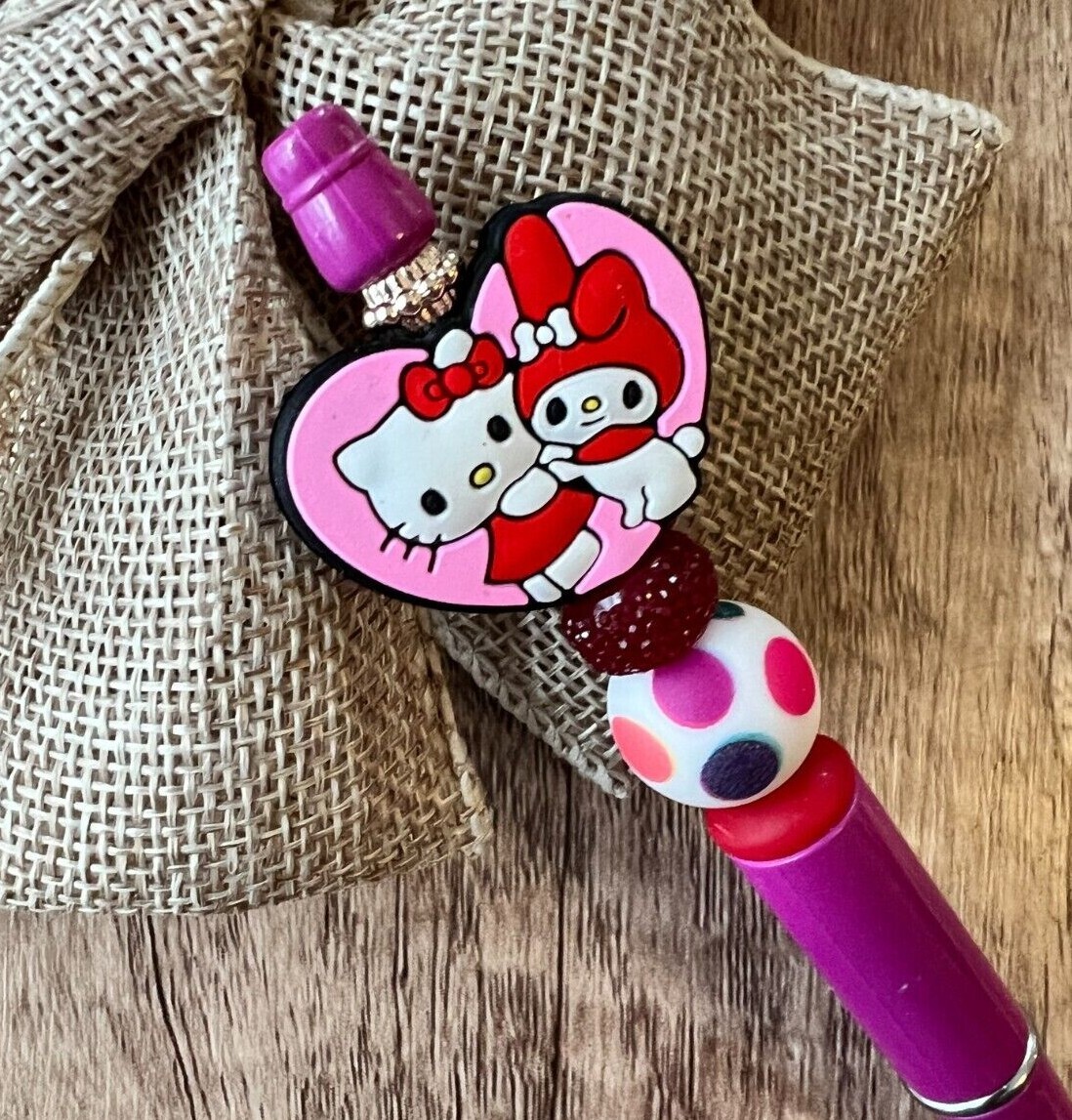 Custom beaded pen. Cute Sanrio characters! gifts, basket filler, journal, teen