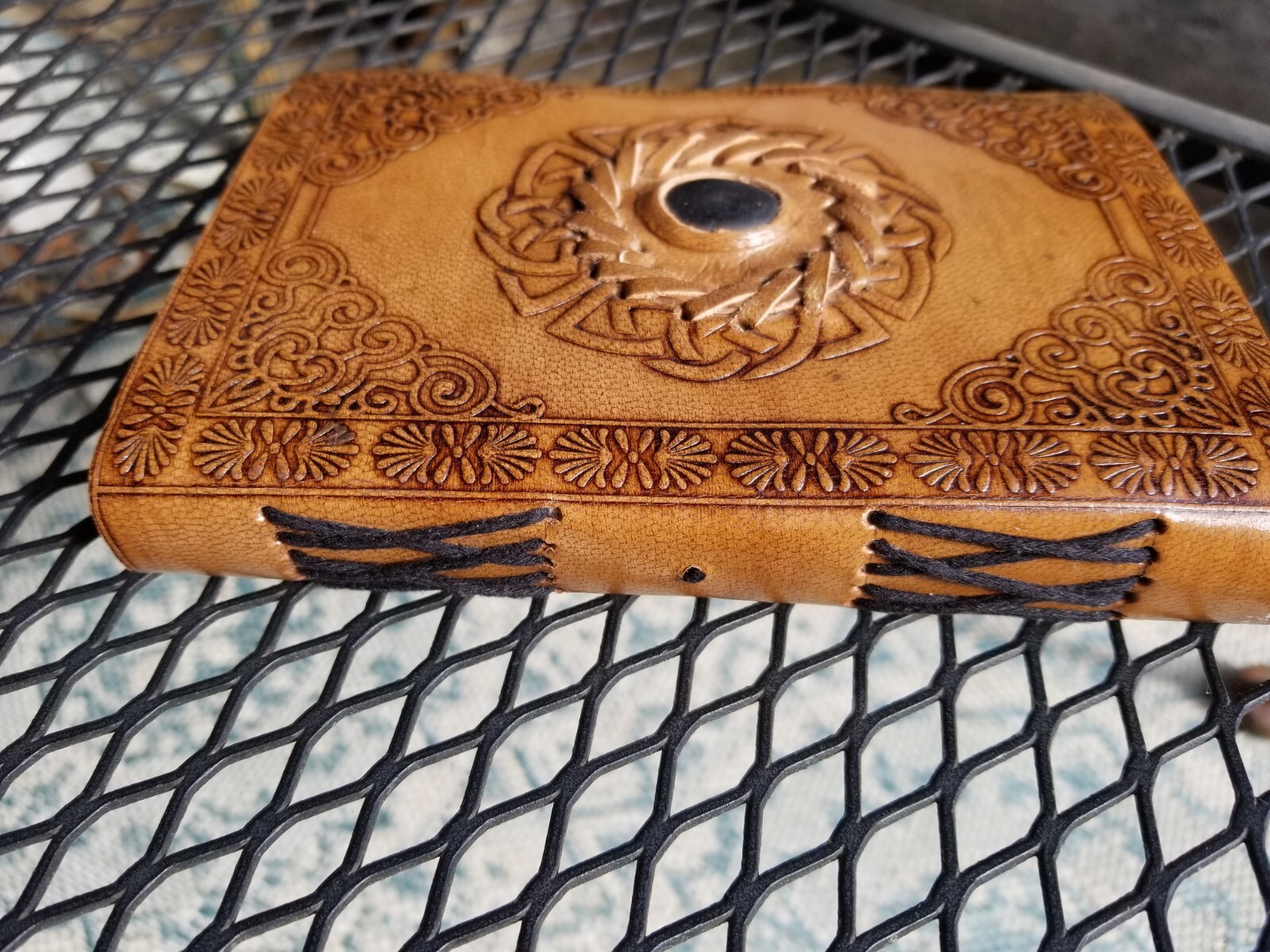 Chakra Leather Journal Notebook Handcrafted Etched Design With Stone Blank Diary