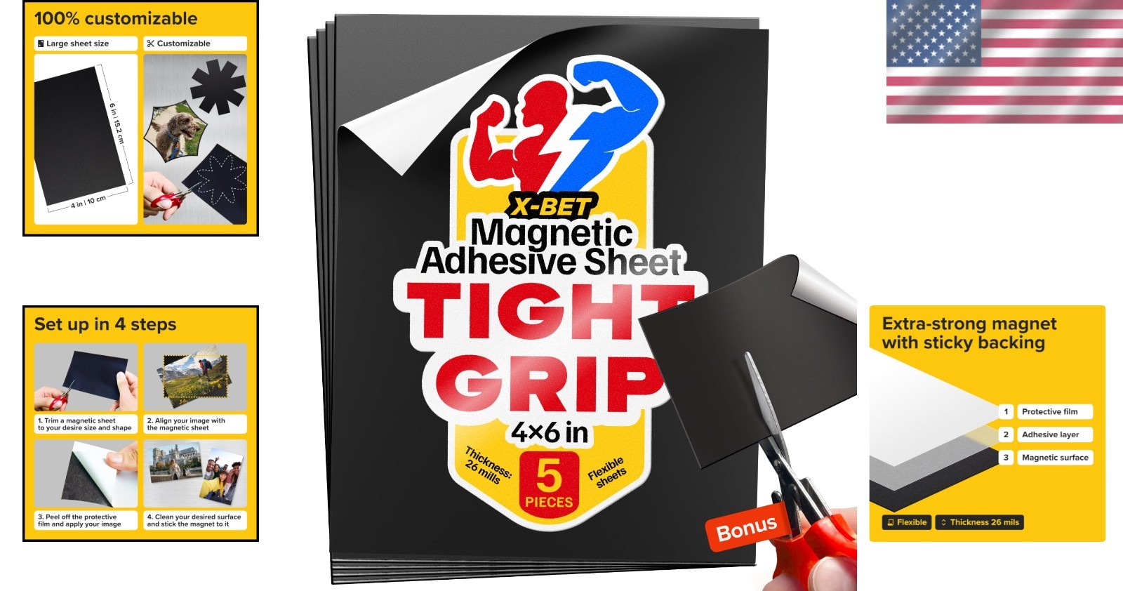 Versatile 4x6 Magnetic Sheets – Strong Adhesive for Photos and Stickers (5 Pcs)