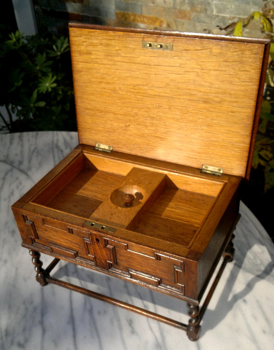 Antique English Oak Miniature 19th Century Apprentice Piece Table Desk Caddy