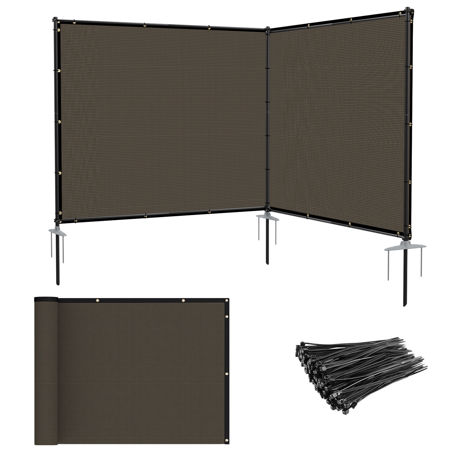 Heavy Duty Outdoor Freestanding Privacy Screen Fence Panels with Iron Poles