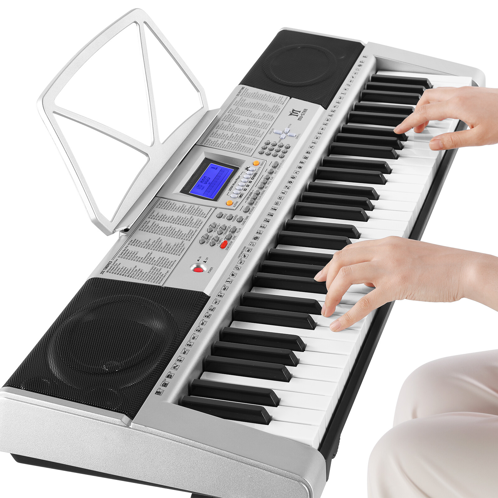Portable 61Key Electronic Lighted Keyboard Piano LCD Screen Headphone Microphone