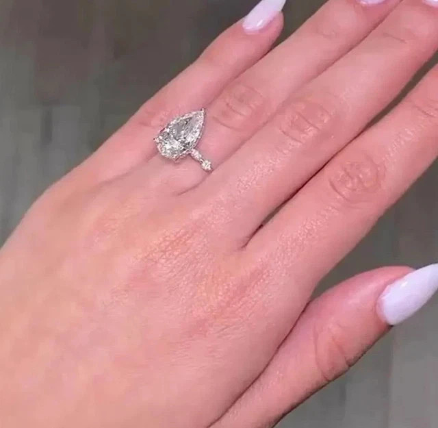 3 CTW Pear Cut Moissanite Solitaire Engagement Ring 14K White Gold Plated