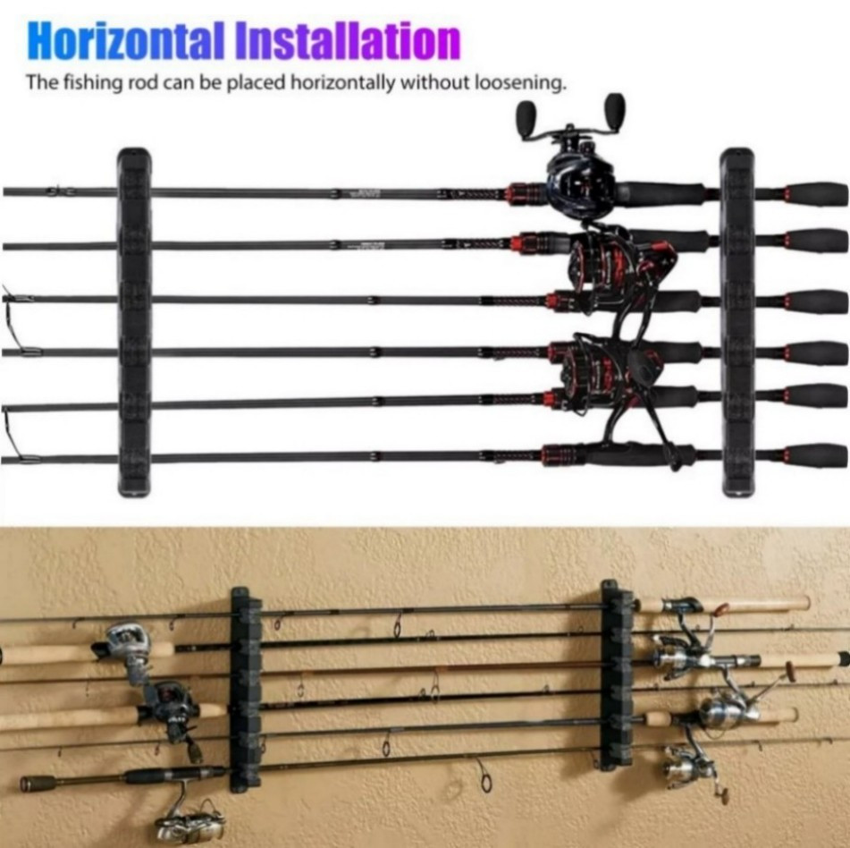 Fishing Rod Rack Vertical Holder Wall Mount Storage Horizontal Stand Boat Pole#/