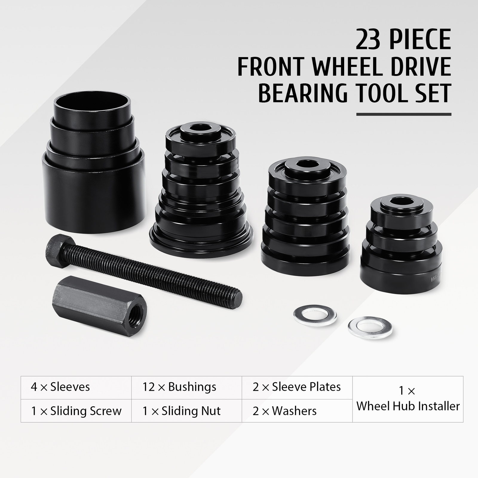 23pcs Front Wheel Bearing Press Kit Removal Adapter Puller Pulley Tool Case