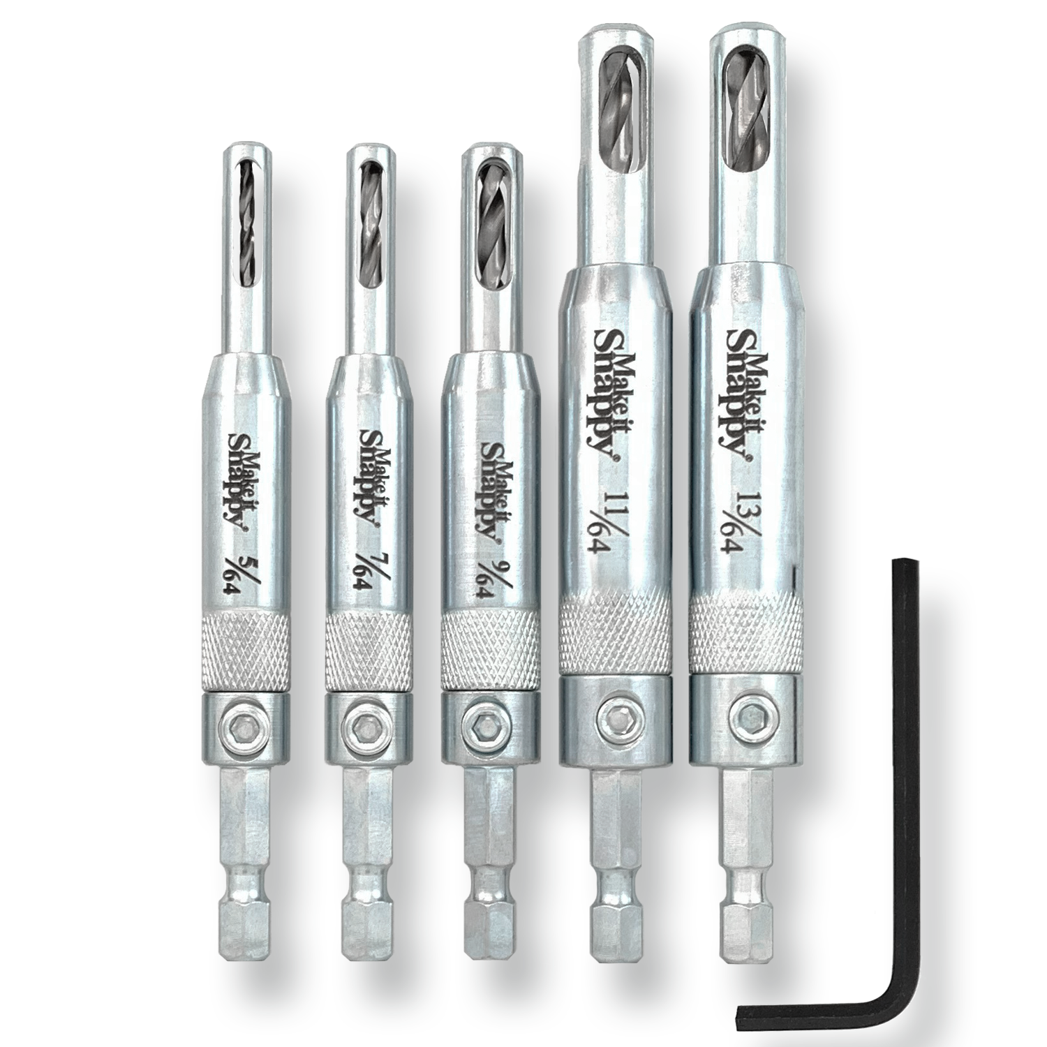 Snappy 5pc Self Centering Hinge Drill Bit Set #2–14 Cabinet MADE IN USA