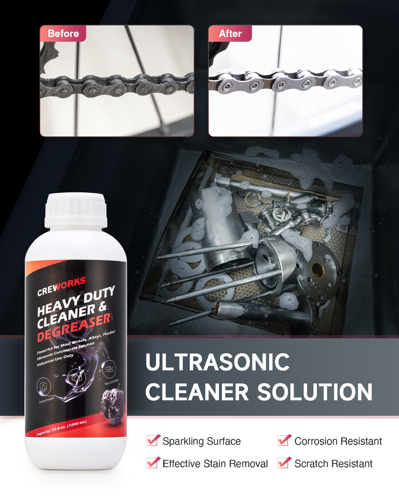 CREWORKS Ultrasonic Carburetor Cleaner Solution Concentrate for Sonic Cleaners