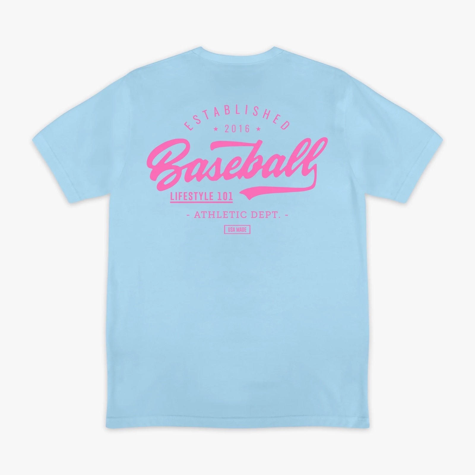 NEW Baseball Lifestyle 101 Established T Shirt Heathered Blue w Pink Youth S NWT