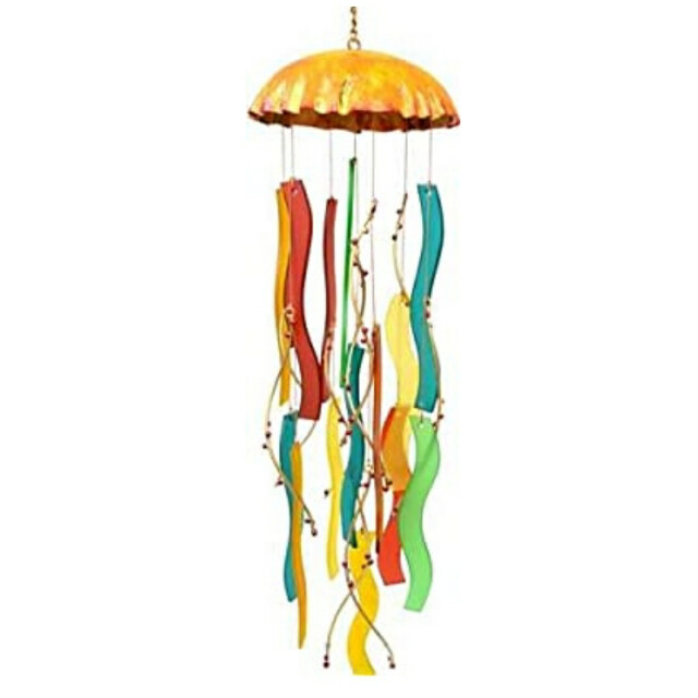 CUT GLASS CORAL JELLYFISH WIND CHIME TROPICAL BEACH COASTAL COLORFUL GEBLUEG580