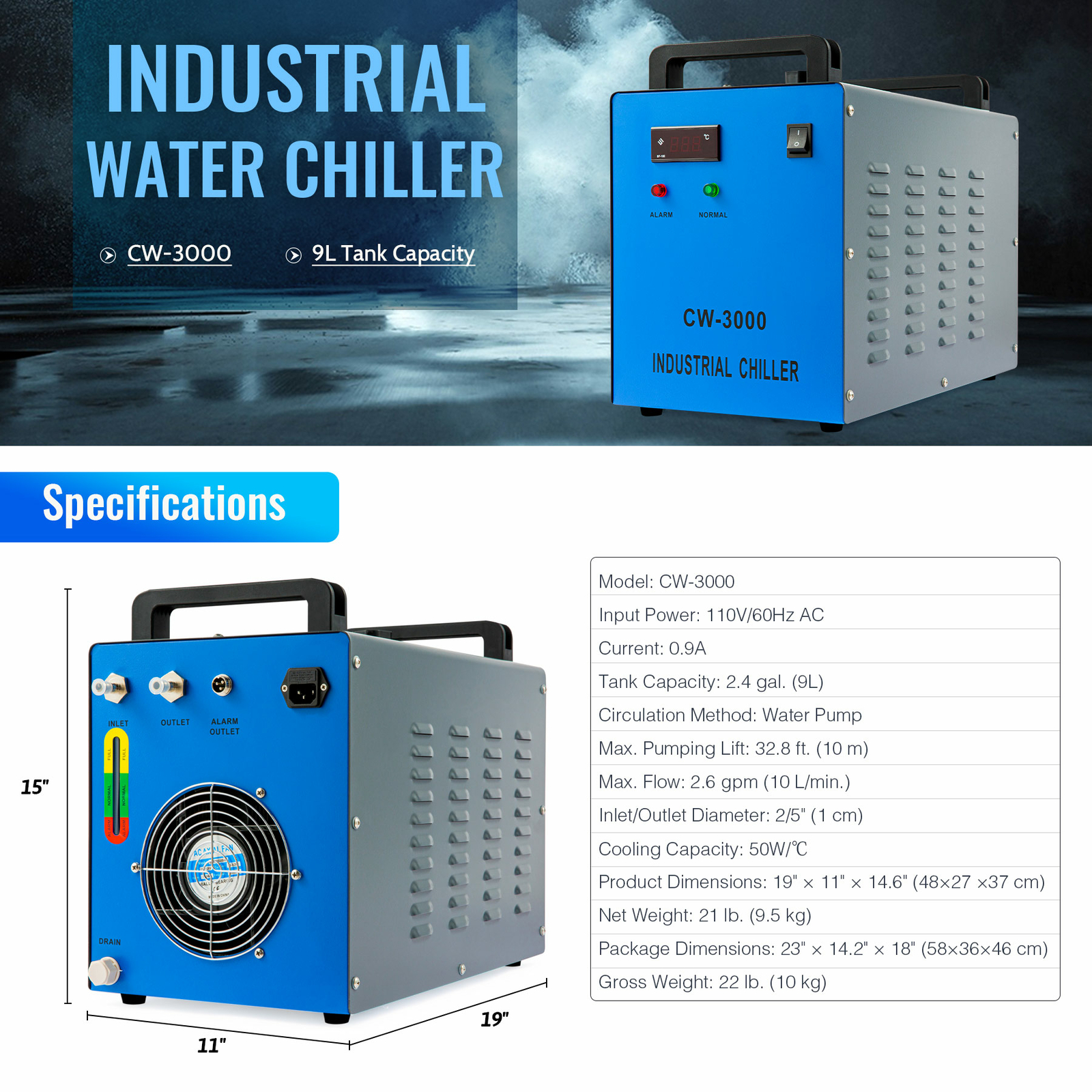 OMTech Water Chiller 6000 5202 5200 5000 3000 for CO2 Laser Engraver Cutter