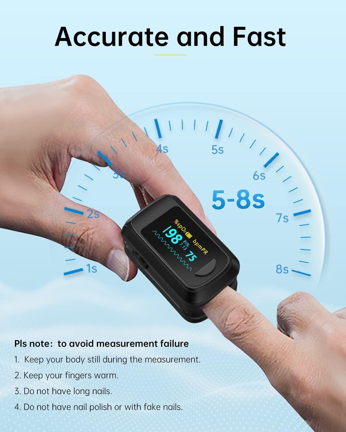 Fingertip Pulse Oximeter Blood Oxygen Monitor Pulse Ox, Heart Rate and Fast Spo2
