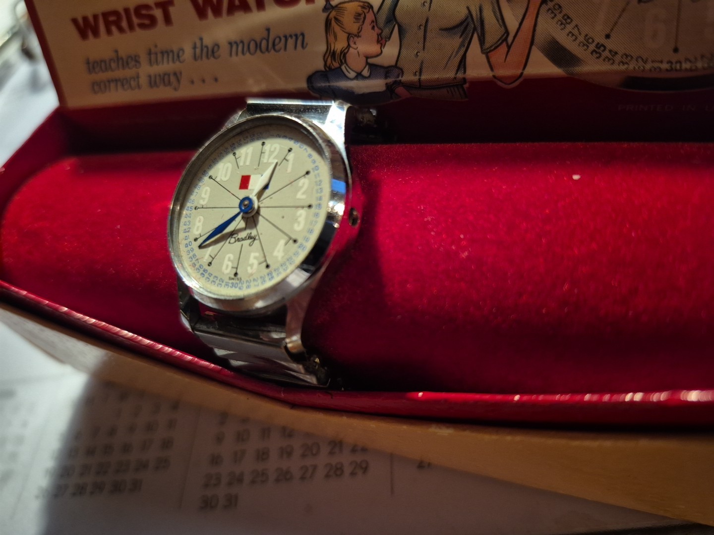 Vintage Bradley Time Instant Teacher Wrist Watch W/ Original Case Swiss Not Work