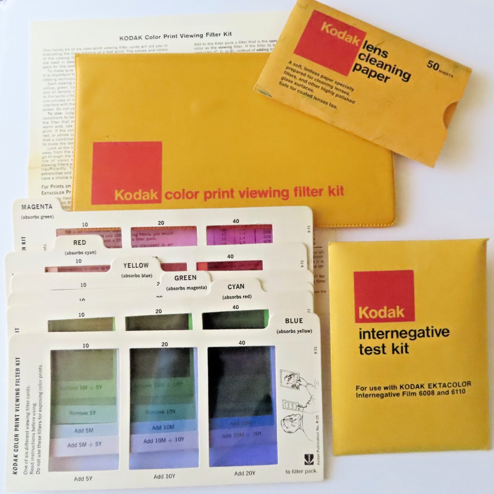 3 VTG Kodak Color Print Viewing Filter Kit 6 Cards; Internegative Test; Paper