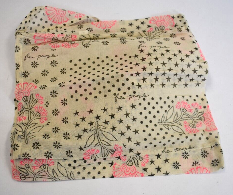 Free People Linen Cloth Lightweight Shopping Tote Bag Tan Pink Paisley Boho