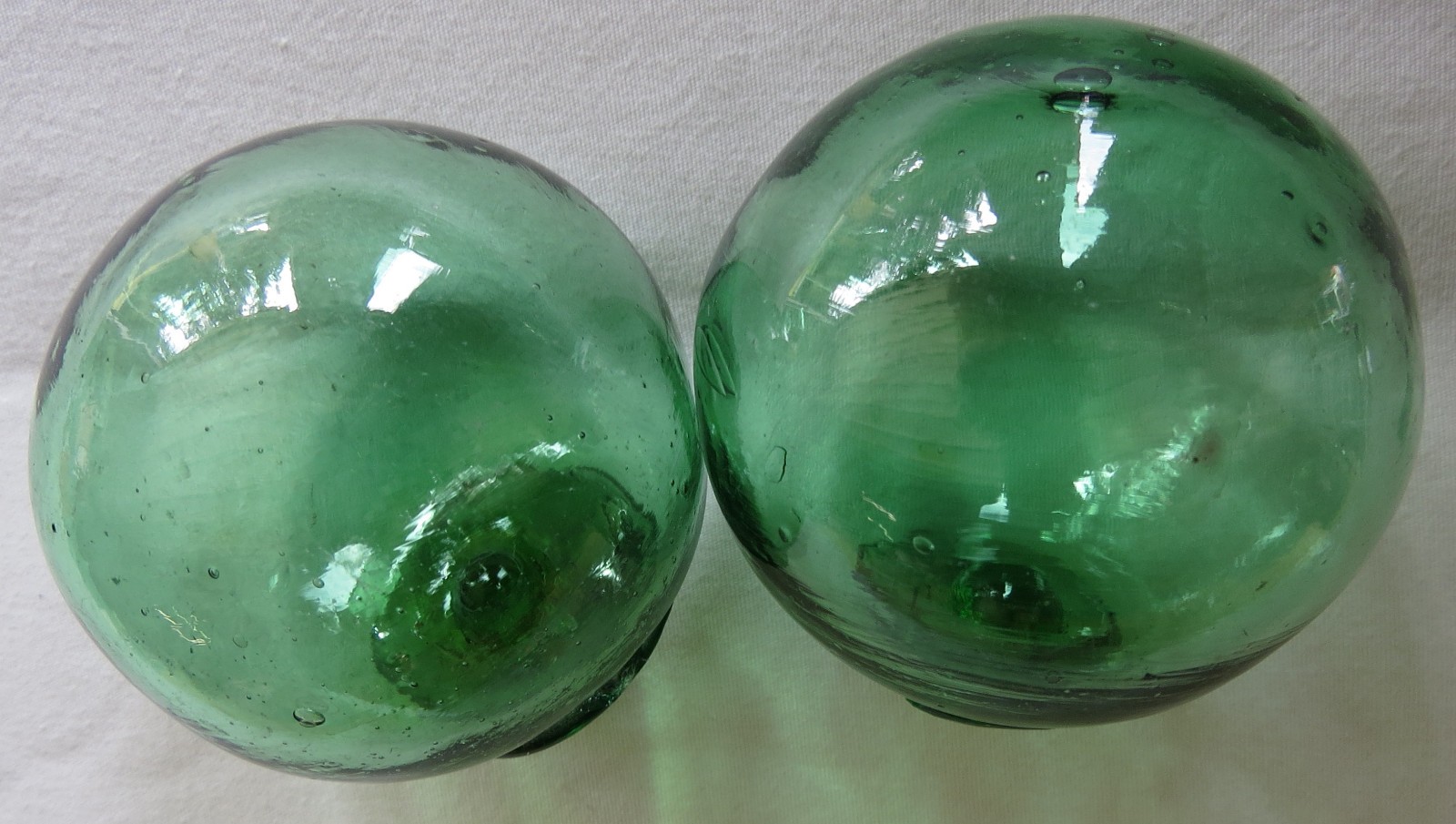 Asian Blown Glass Fishing FLOATS 2-2.5" LOT-2 Green Seal Button USA BZ