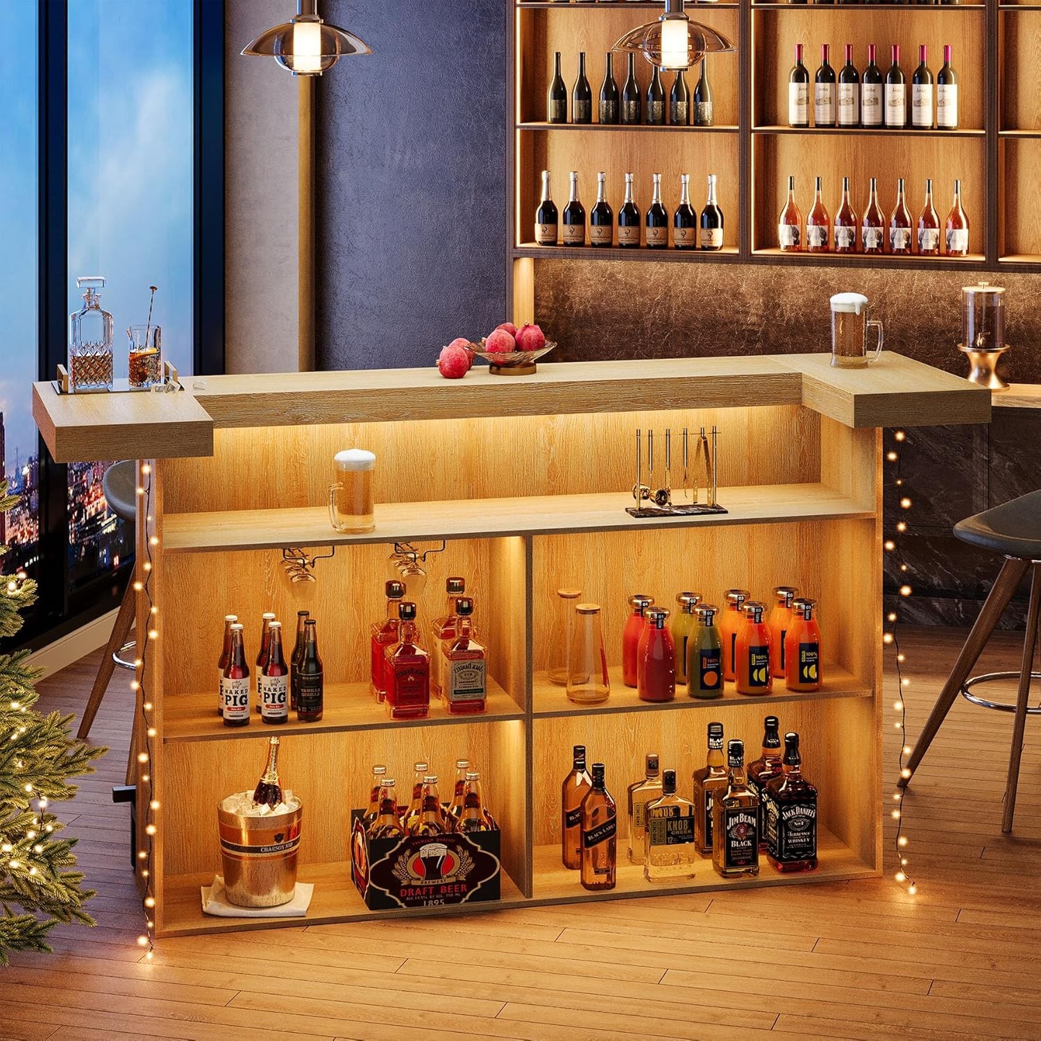 4-Tier Bar Table, 70.9-Inch Large Wooden Home Bar Unit for Home, Patio, Basement