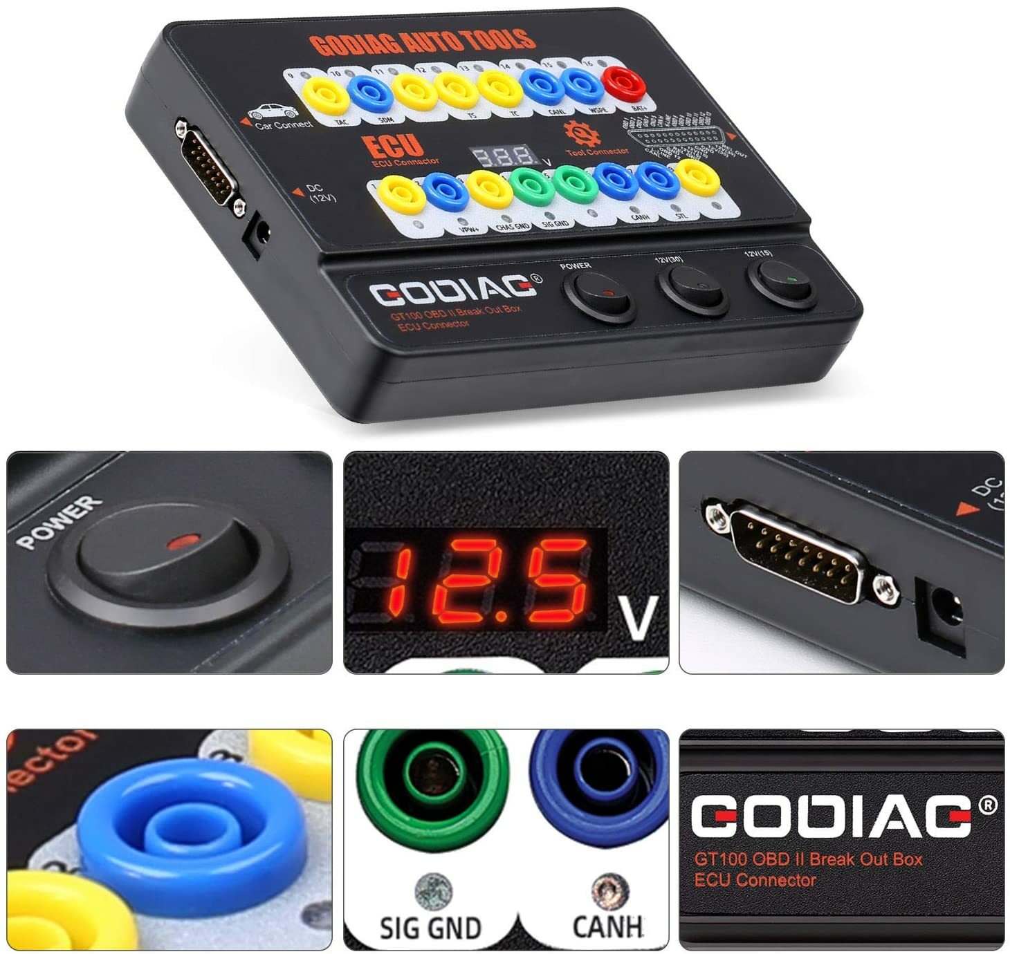 GODIAG Auto Tool GT100 ECU Connector OBDII Break Out Box OBDII Protocol Detector