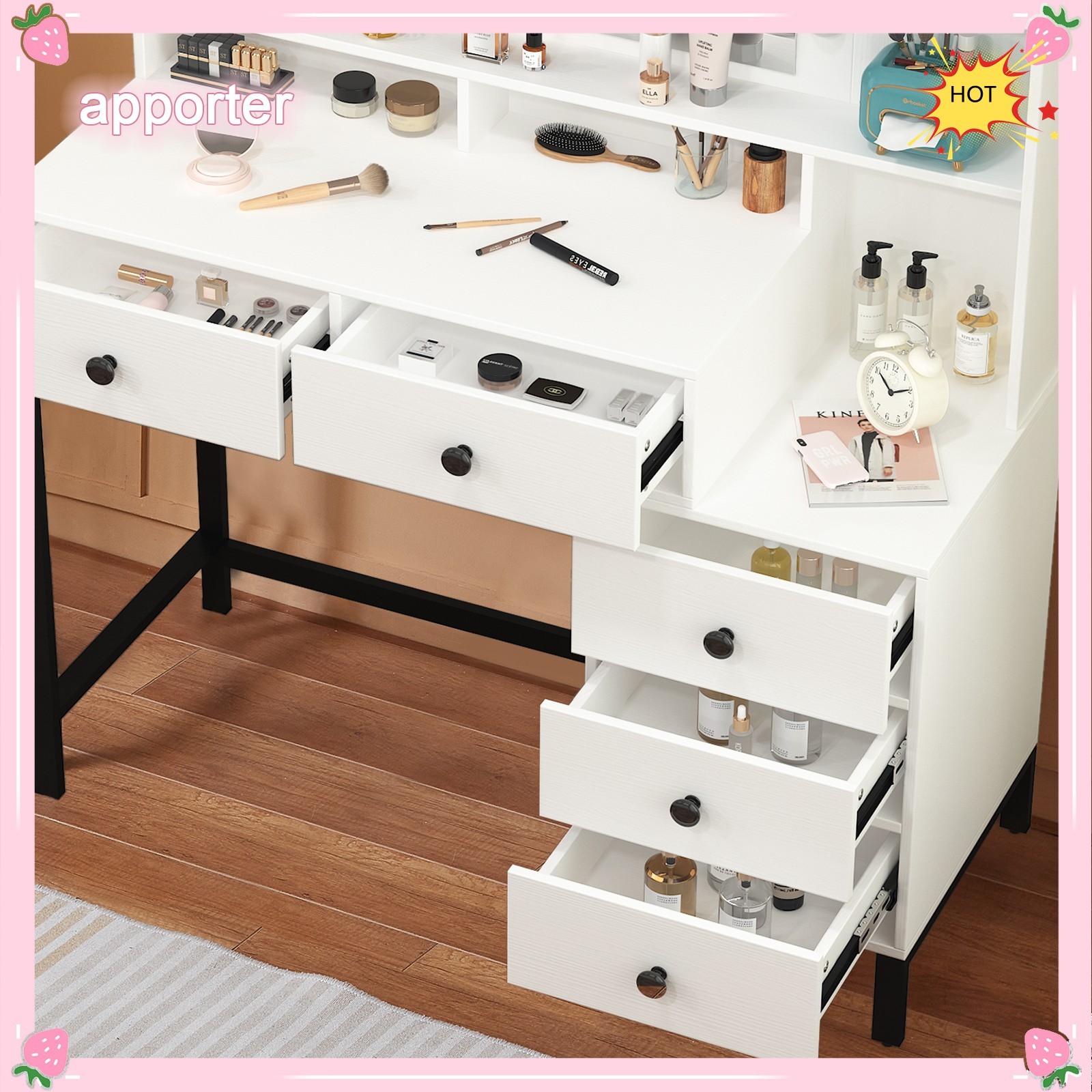 11 Led Lights Makeup Desk Set With Mirror Dressing Dresser Table White Vanity