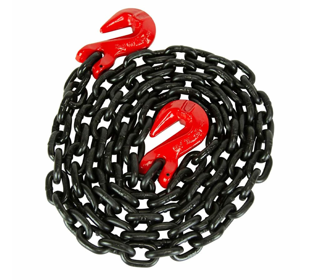 2 Pack G80 High Grade Transportation Chain w/ Grab Hooks - 3/8" x 16', 7100 l...