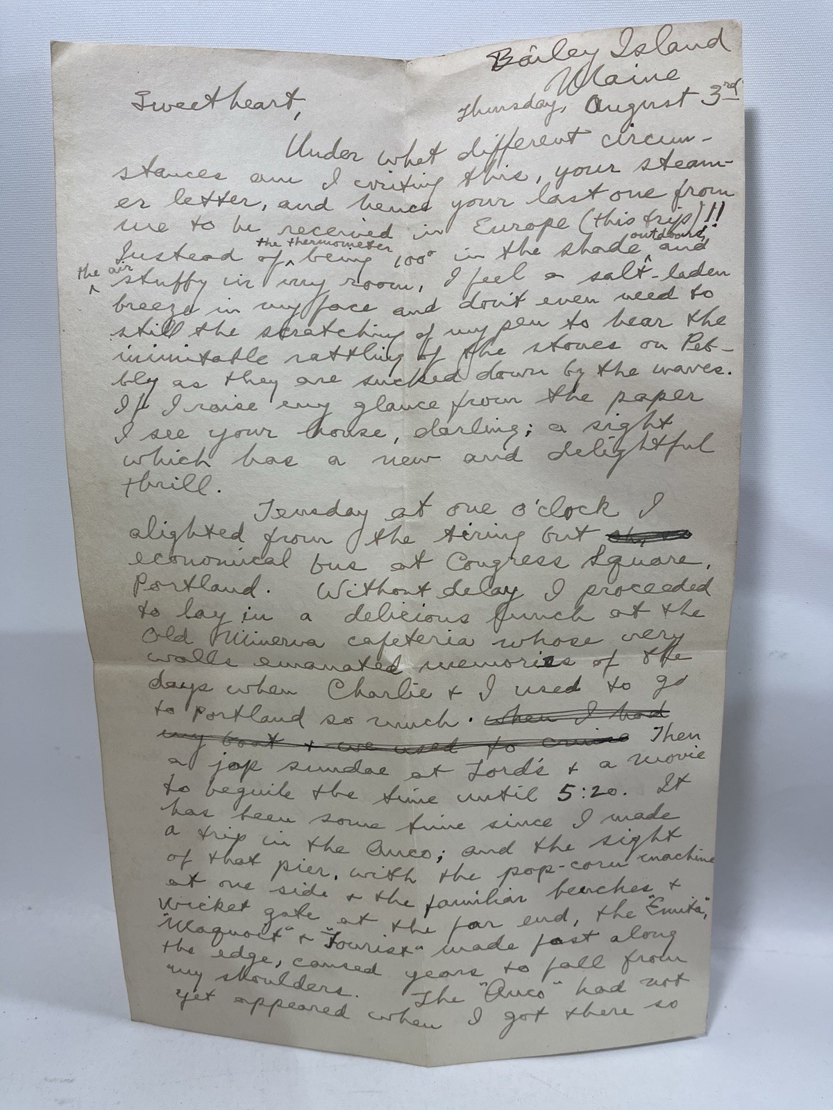 1920s Handwritten Love Letter – Steamship Romance Paris Venice Maine