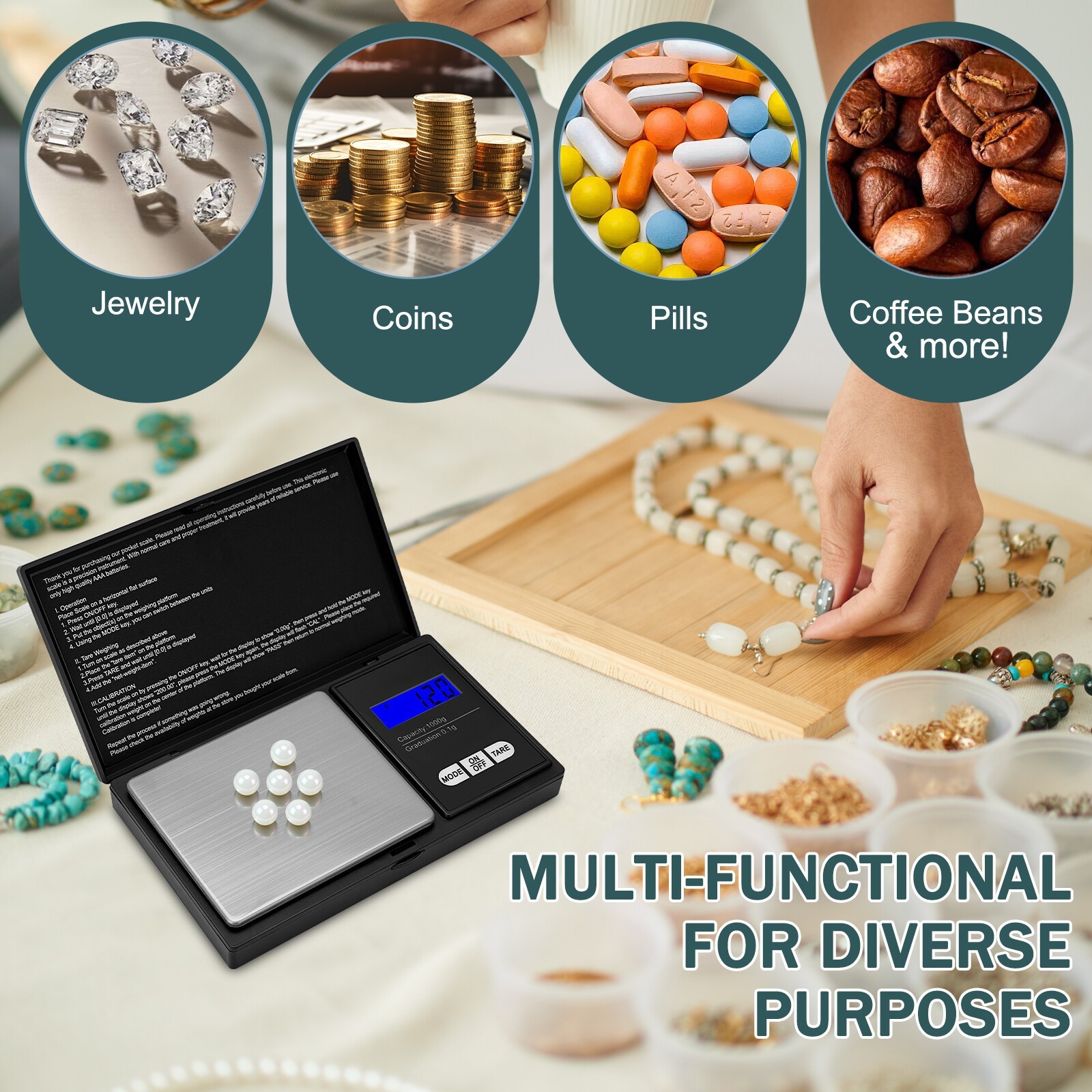 1000g x 0.1g Digital Pocket Scale, High Precision Jewelry Scale for Gold Silver