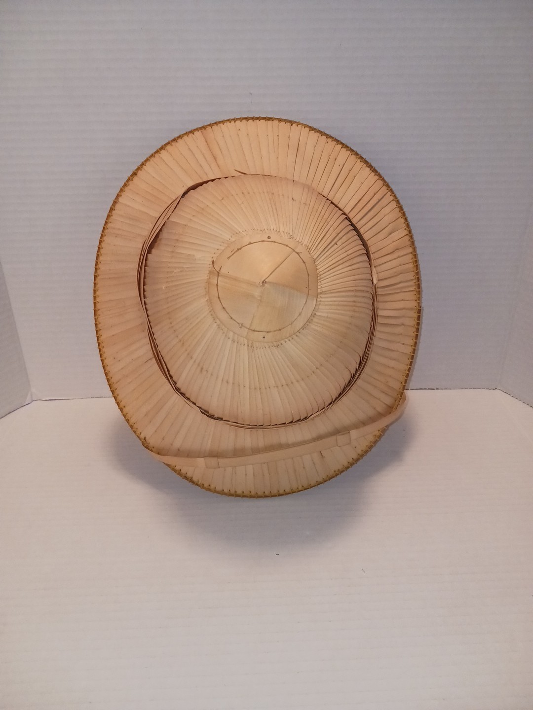 Vintage Natural Reed Pith Helmet Handmade Woven Straw Sun Hat 12.5"L x 10.5"W