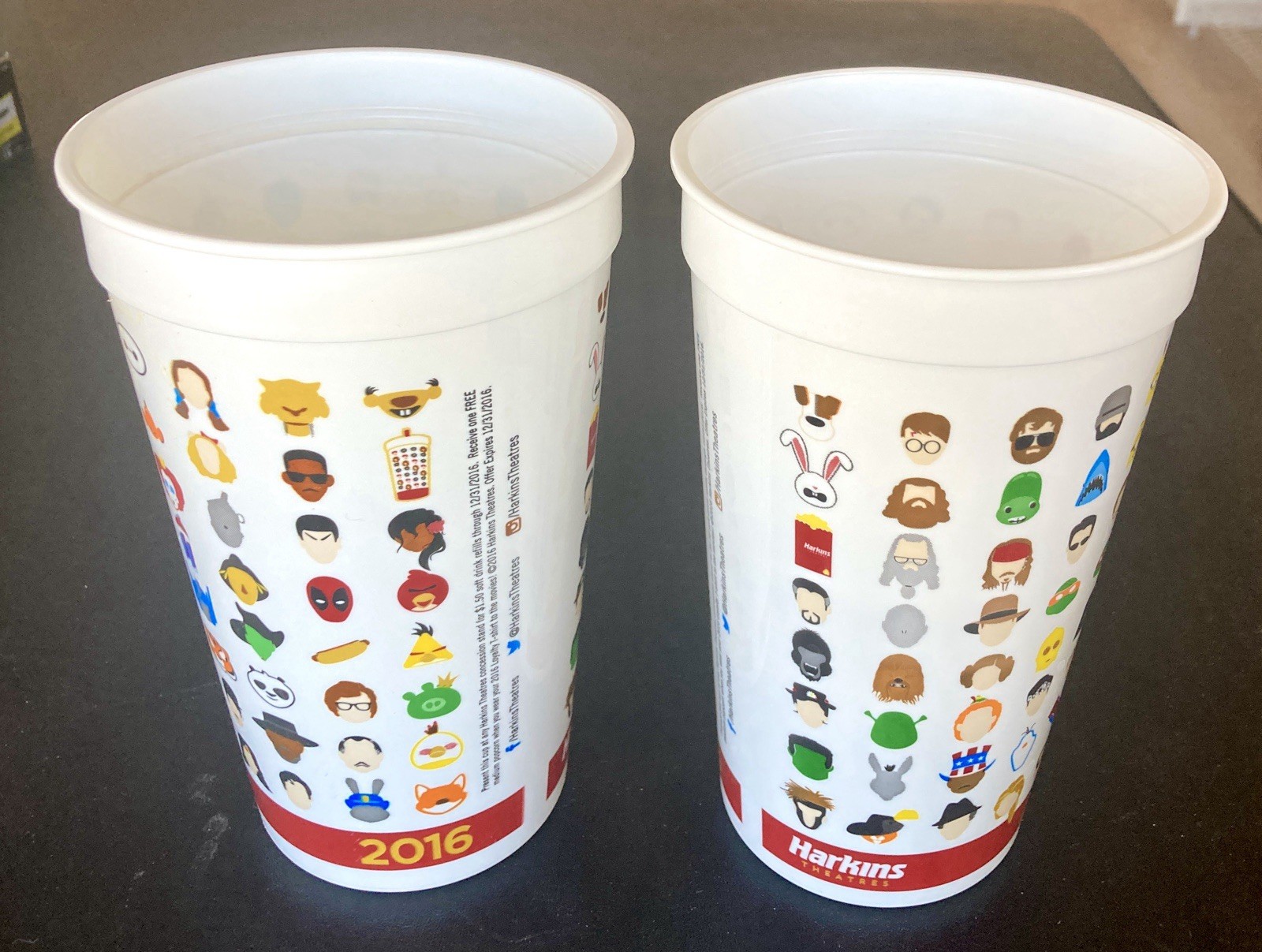 2 RARE 2016 Harkins Theatres Collectible 32 oz Plastic Cups STAR WARS DC MARVEL