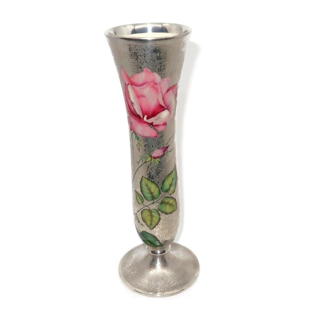 Rosenthal Germany 1941, Floral 1000 Sterling Silver & Porcelain Vase, 11 5/8"