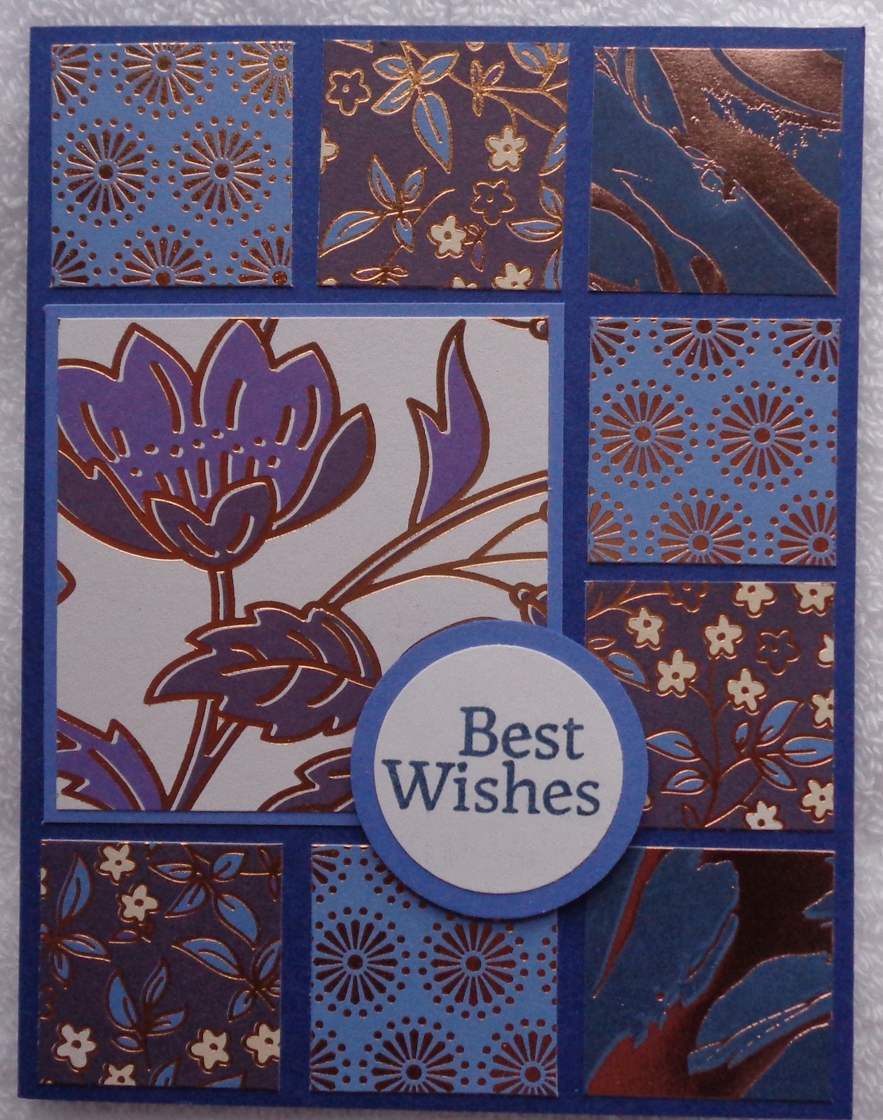 Stampin Up! Card Kit BEST WISHES Gorgeous Blue & Metallic Copper Floral Squares