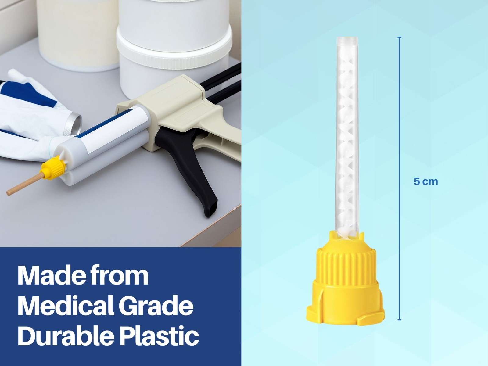 Short Dental Mixing & Intra-Oral Tips 100-Pack, 1:1 Ratio, Yellow 5 cm