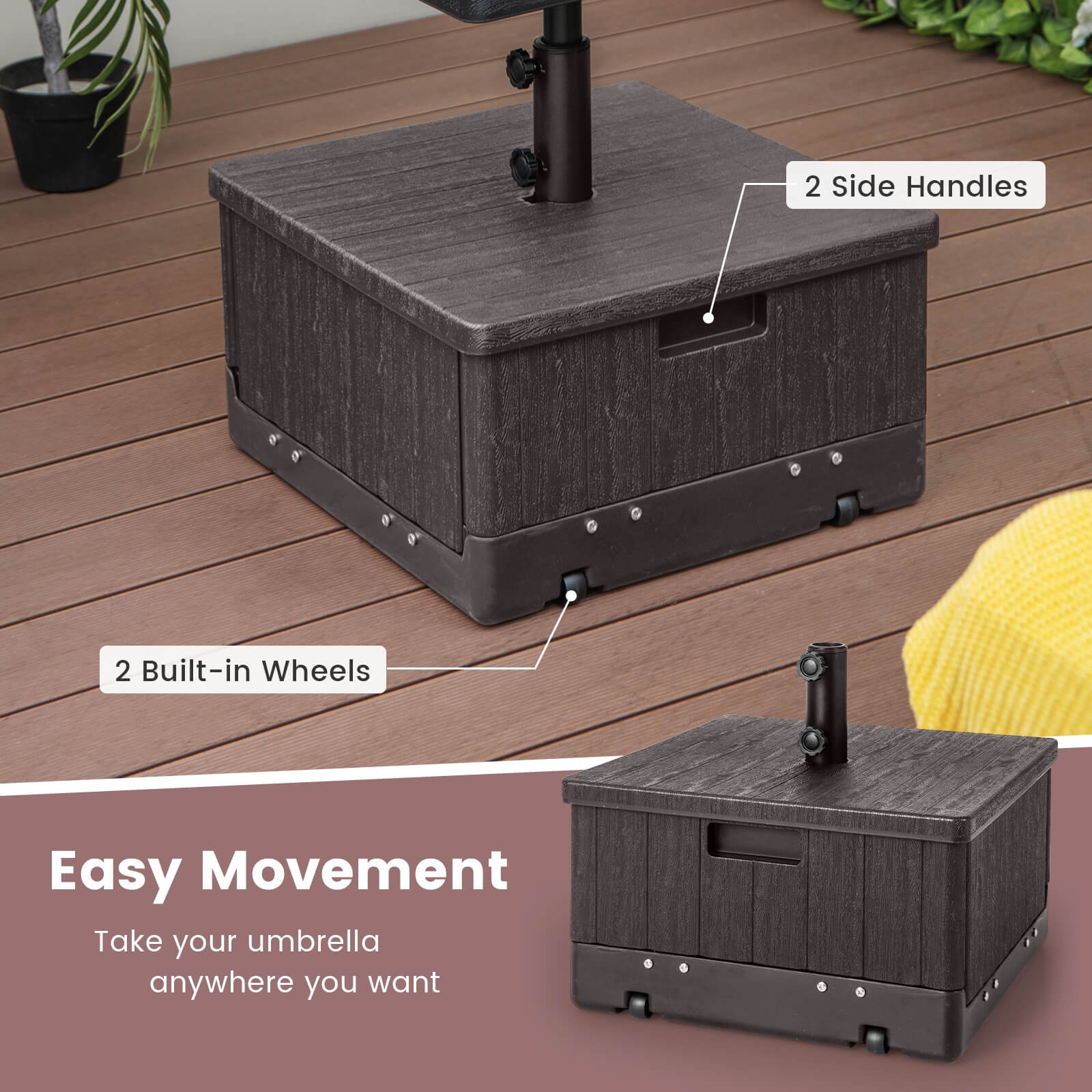 Patio 175lbs Fillable Umbrella Base w/Table Tray Wheeled 3-in-1 Stand Outdoor