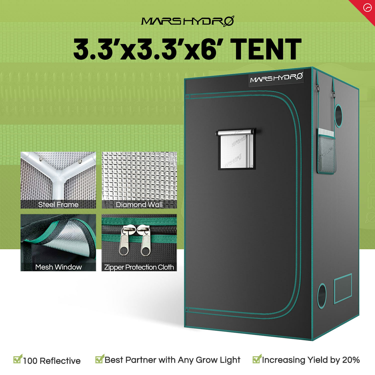 Mars Hydro 3.3' x 3.3' x 6' Indoor Grow Tent Room Box