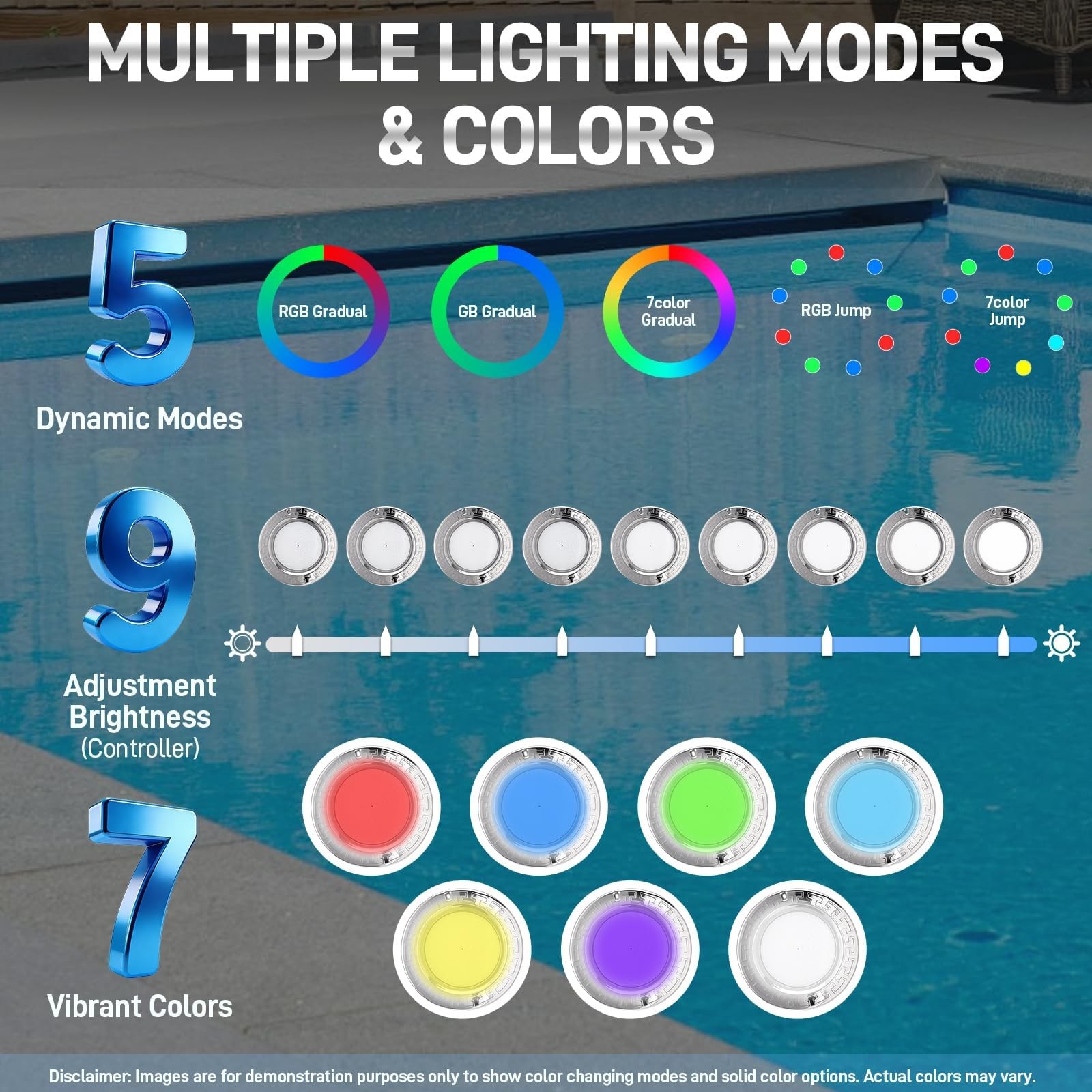 6 Inch LED Pool Light for Inground Pool w/Controller 15W RGB Swimming Pool Light