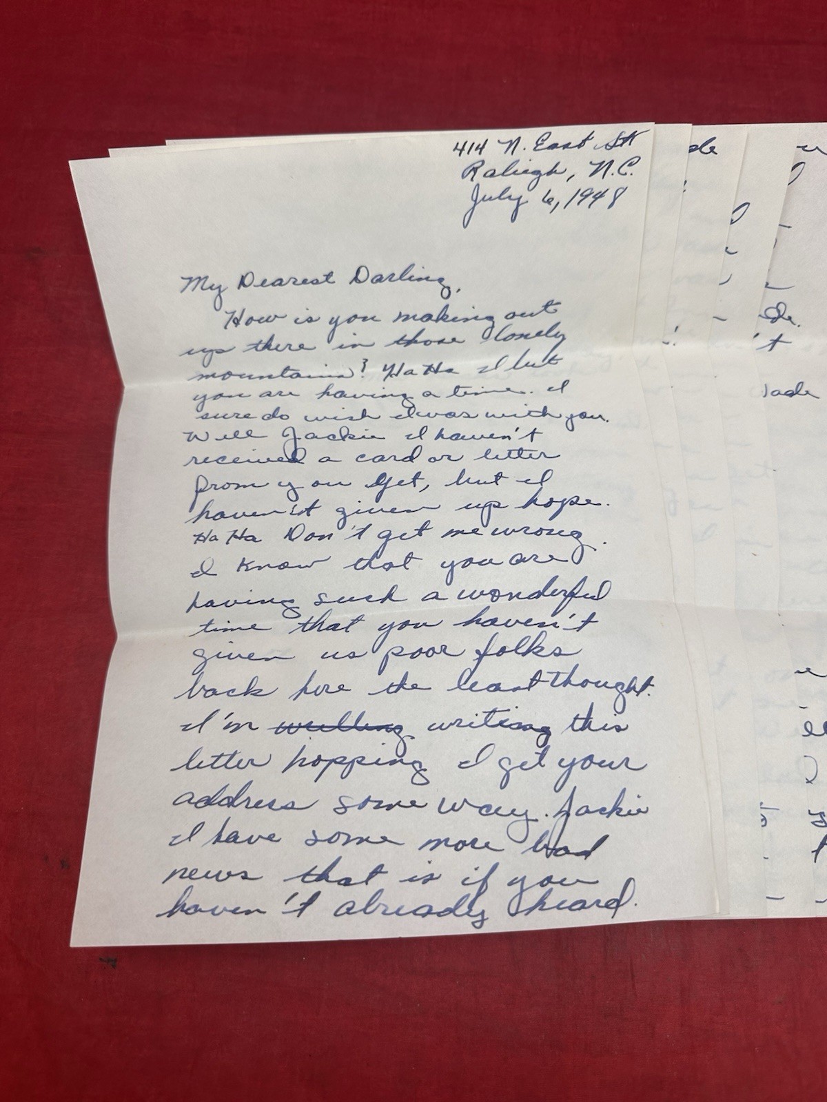 Cursive Handwritten 1948 Love Letter 8 Pages Ephemera Movie Prop Vintage July 6