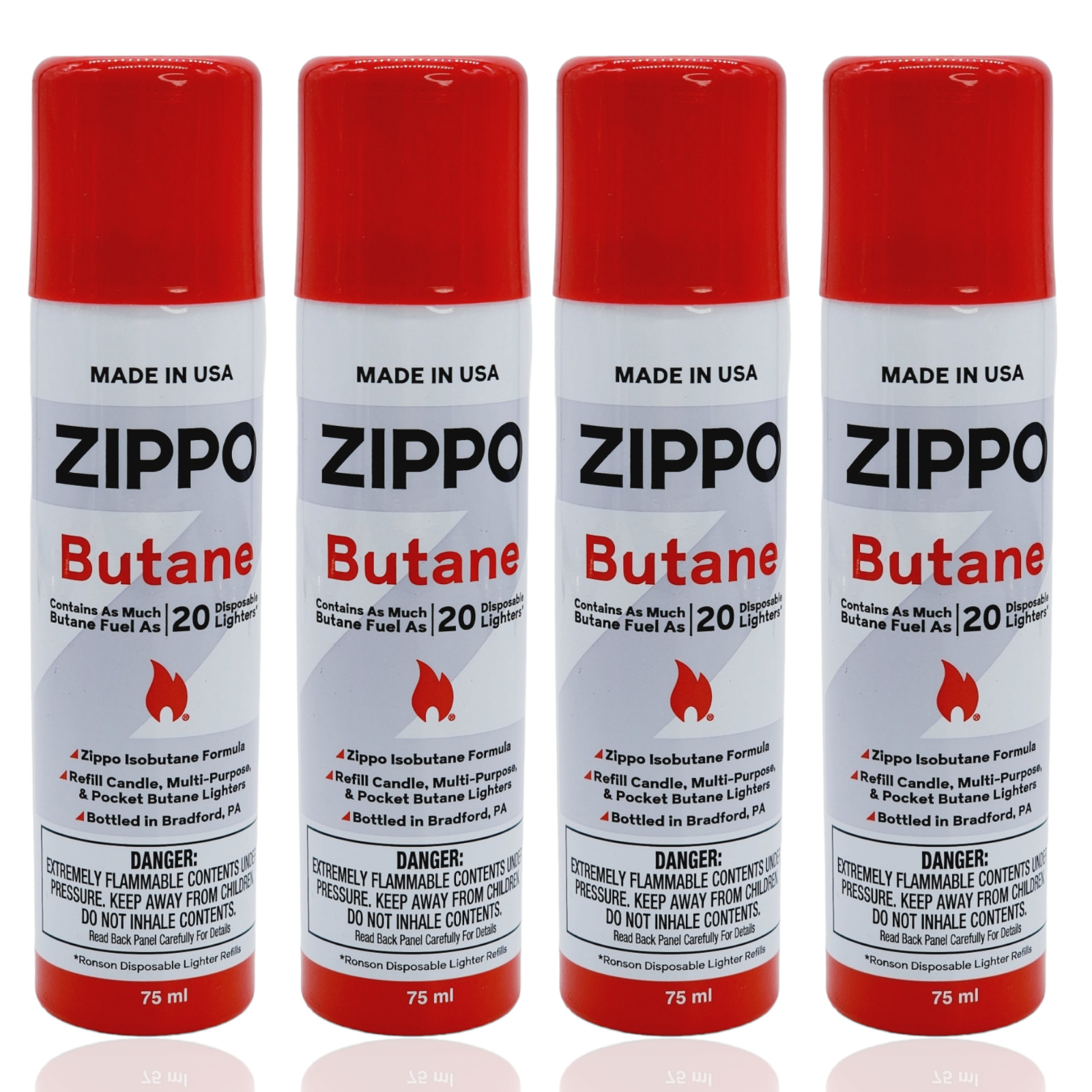 ZIPPO BUTANE FUEL 75 ml Lighter Fluid MADE IN USA PACK OF 4 packaging may vary