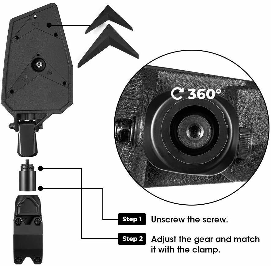 1.75''-2" UTV Side Mirrors Foldable Adjustable for Polaris RZR S 800 900 XP 1000