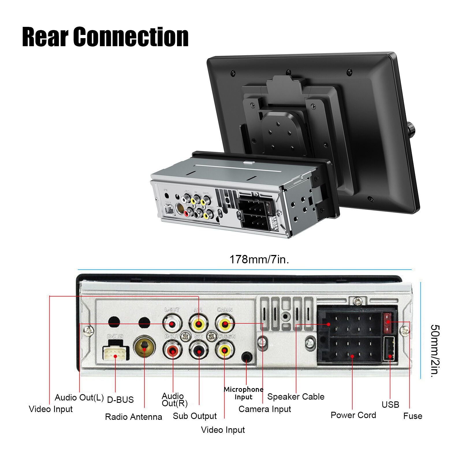 10.4" Single Din Touch Screen Stereo Bluetooth Radio Apple/Android Carplay+CAM