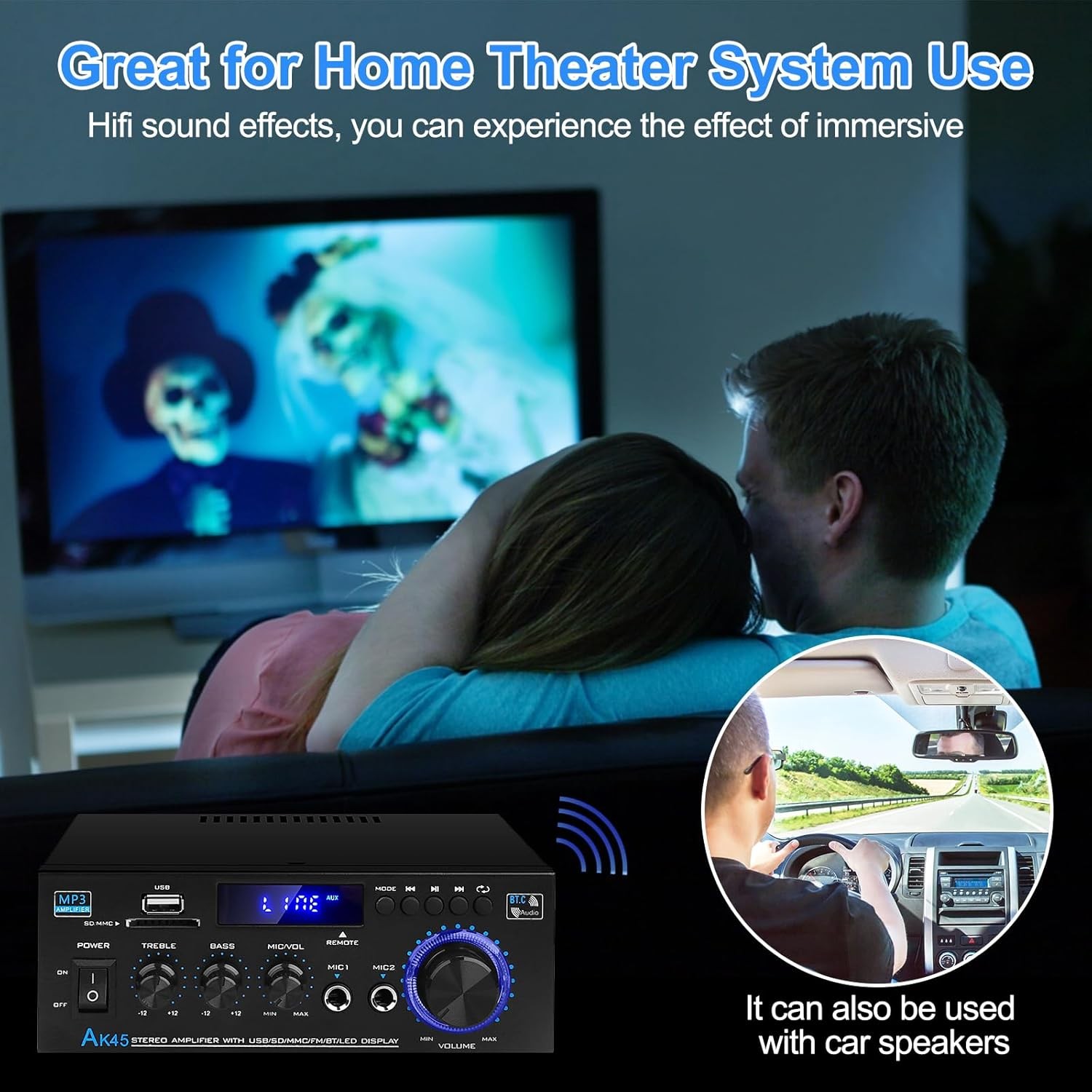 Stereo Receiver & Amplifier Home Audio Amp, AK45 Bluetooth Receiver for Home NEW